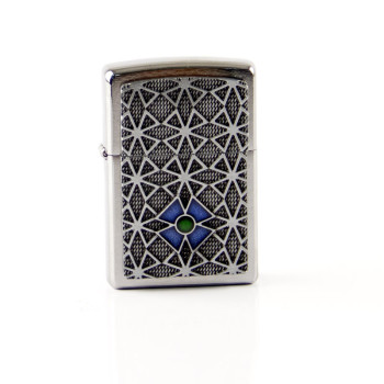 Zippo chrom gebürstet Plakette "Cross Blue/Green" 2005039 - 1